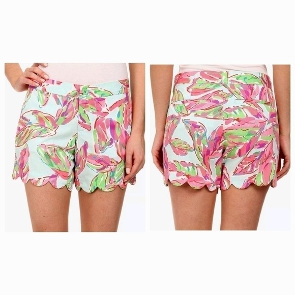 Lilly Pulitzer Pants - Lilly Pulitzer Buttercup Shorts Mint Green Pink Floral Scallop‎ Hem Size 2